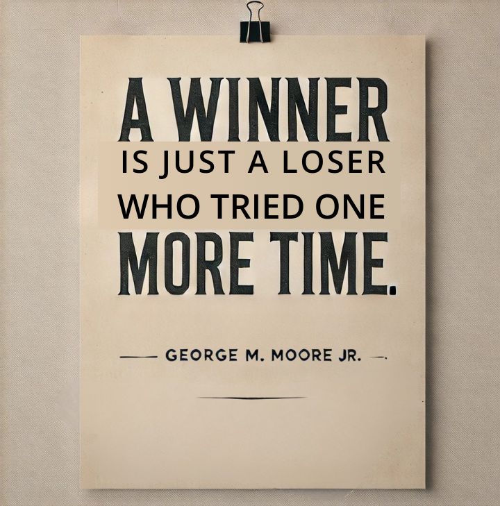 motivational quote image about success, hard work, positivity and inspiration. A winner is just a loser who tried one more time.