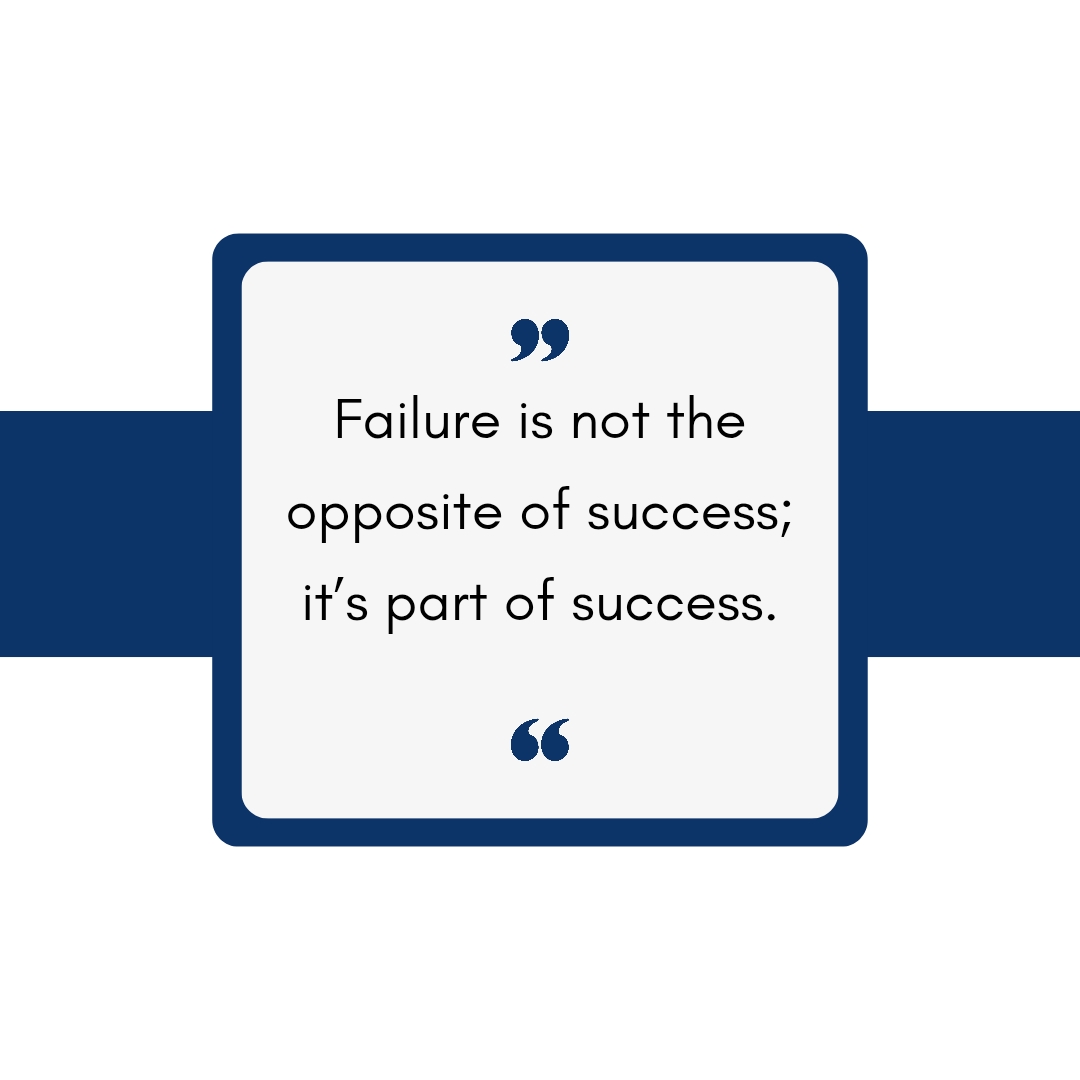 Failure is not the opposite of success; it’s part of success. Motivational quote, Inspirational quote, life quote, success quote. Inspirational quote about success and failure.